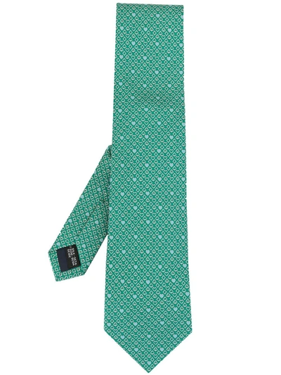 Ferragamo Playing Cards Print Tie In Green