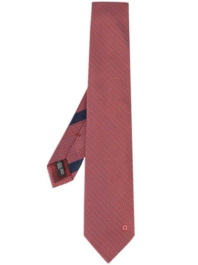 Ferragamo Geometric Embroidered Tie In Red