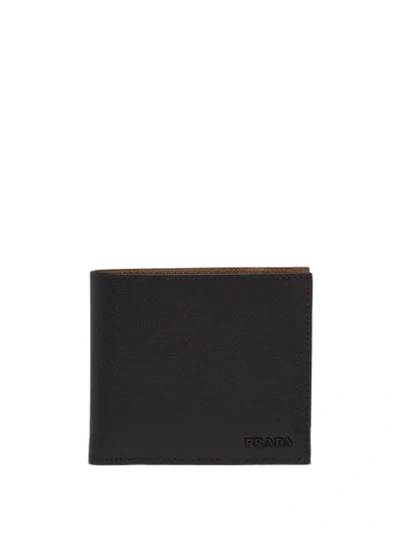 Prada Logo Plaque Bi-fold Wallet In Black