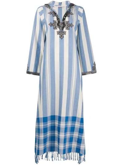 Tory Burch Bead-embellished Maxi Dress In Blue,white