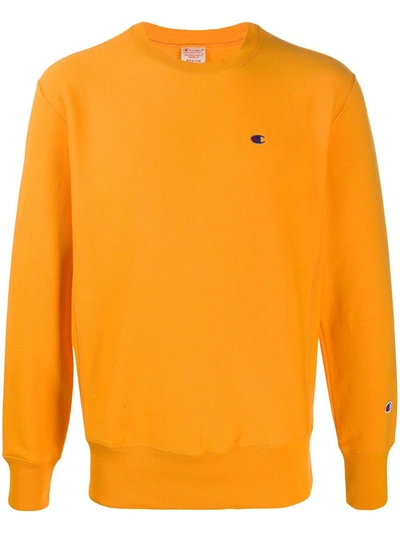 Champion Logo-embroidered Fleece Sweatshirt In Orange
