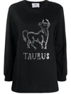 Alberta Ferretti Taurus Embellished Long Sleeve Top In Black
