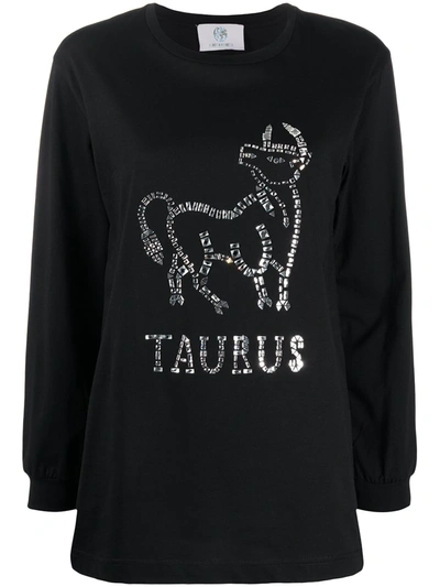 Alberta Ferretti Taurus Embellished Long Sleeve Top In Black