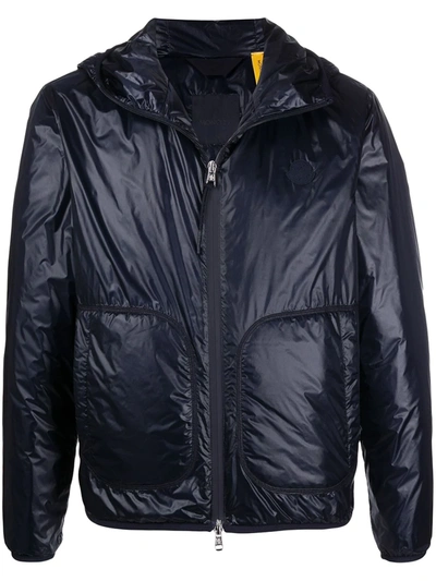 Moncler Feather Down Hooded Jacket In Blue