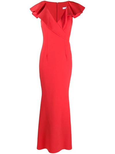 Safiyaa Dunia Ruffle-shoulder Gown In Red
