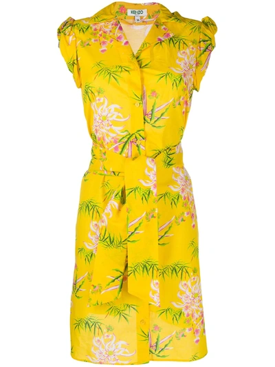 Kenzo Sea Lily Print Shirt Dress In Citron