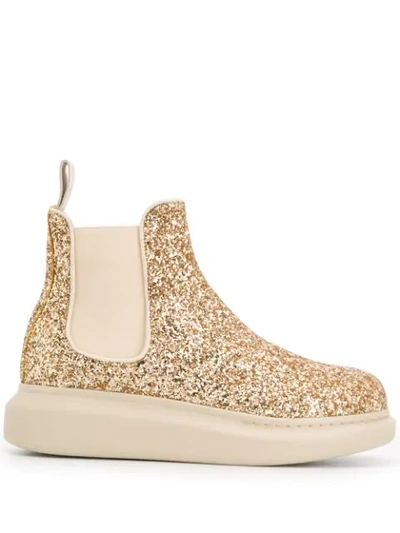 Alexander Mcqueen Glitter Hybrid Chelsea Boots In Gold