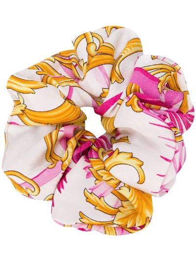 Versace Barocco Signature Print Hair Tie In White