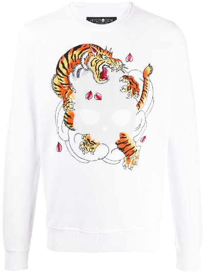 Hydrogen Tiger Embroidered Sweatshirt In White
