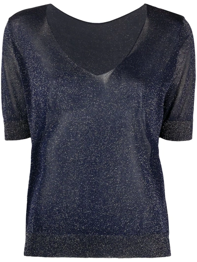 Roberto Collina Metallic-knit Top In Blue