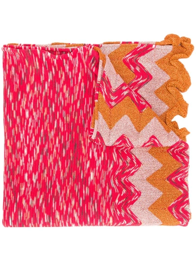 M Missoni Zig-zag Embroidered Scarf In Red