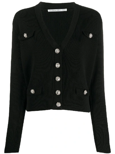 Alessandra Rich Jewelled Button Cardigan In Black