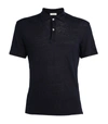 Sandro Beach Linen Polo Style Tee In Navy Blue