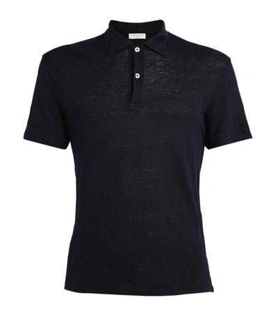 Sandro Beach Linen Polo Style Tee In Blue