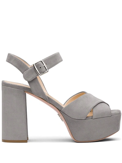 Prada 105mm Platform Sandals In Grey