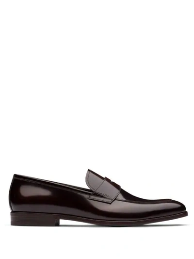 Prada Penny Slot Loafers In Brown