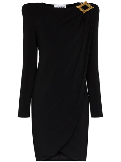 Moschino Draped Exaggerated Shoulder Dress In Black