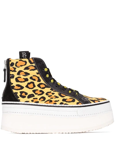 R13 Multicoloured Leopard Print High Top Platform Sneakers In Black