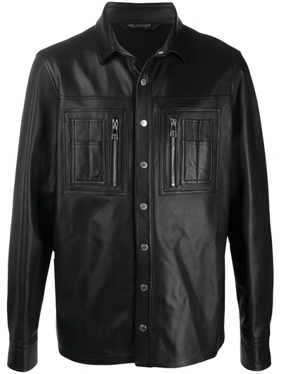 Neil Barrett Leather Panelled Shirt Jacket In Black