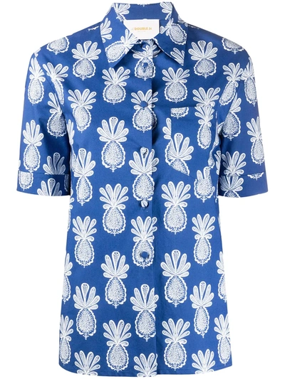 La Doublej Clerk Pineapple Print Shirta G In Blue