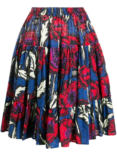 La Doublej Floral Print Tiered Style Skirt In Big Blooms