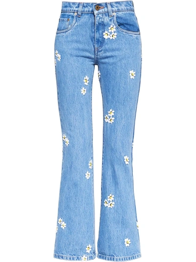 Miu Miu Floral Embroidered Jeans In Blue