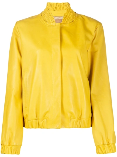 Drome Smocked Trim Cropped Jacket In Yellow