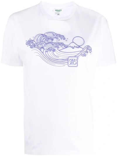 Kenzo Wave Embroidered T-shirt In White