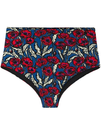 La Doublej Floral Print Surf Brief Bottoms In Blue