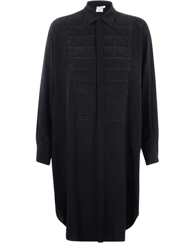 Bottega Veneta Silk Padded Plastron Shirt Dress In Black