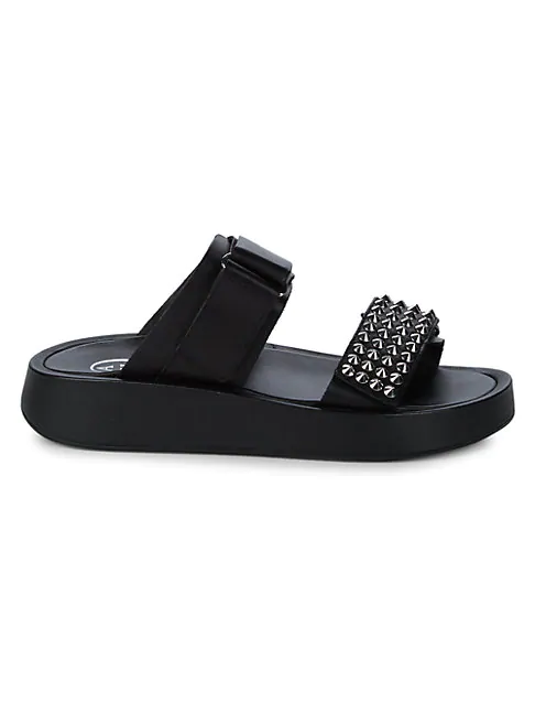 studded sliders black