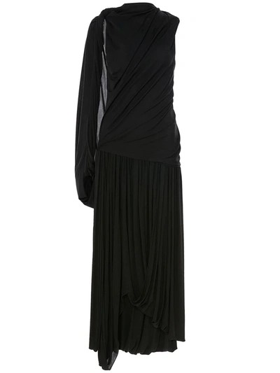 Jw Anderson Single-sleeve Draped Jersey Dress In Black