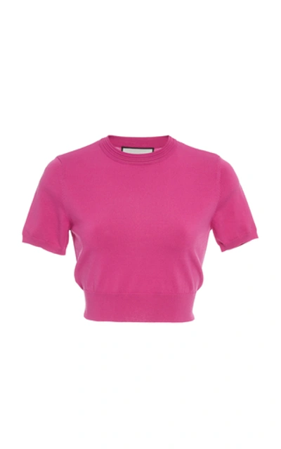 Alexis Finzi Ribbed-knit Cropped Top In Pink