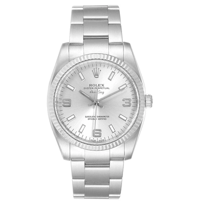 Rolex Air King Steel White Gold Fluted Bezel Mens Watch 114234 Box Card In Not Applicable
