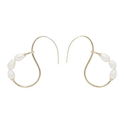 Jil Sander Gold Three Pearl Delicate Hoop Earrings In 712 Gold