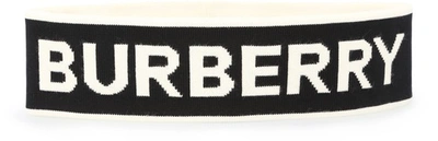 Burberry Logo Wool Blend Knit Headband In Black & White