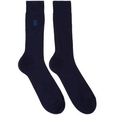 Burberry Navy Embroidered Monogram Socks