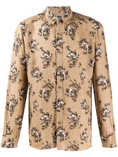Barba Floral Print Shirt In Sand Colour In Brown