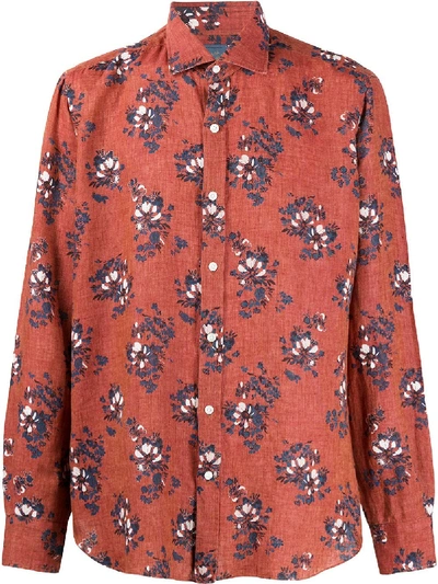Barba Floral Print Shirt In Brown