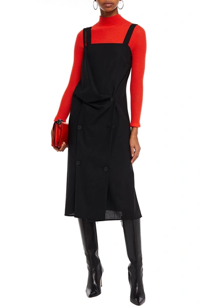 Mcq By Alexander Mcqueen Satin-paneled Draped Wool Dress In Black