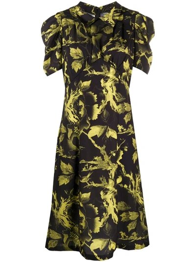 Mcq By Alexander Mcqueen Pleated Printed Crepe De Chine Dress In Black