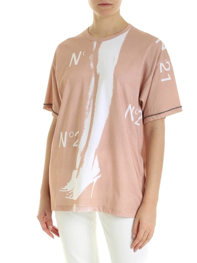 N°21 Logo Print T-shirt In Pink And White