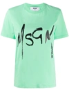 Msgm Brushed Logo Print T-shirt In Mint Green