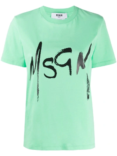 Msgm Brushed Logo Print T-shirt In Mint Green