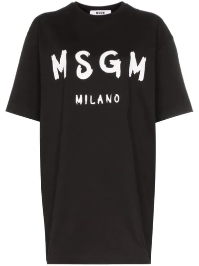 Msgm Logo Print Cotton Jersey T-shirt Dress In Black