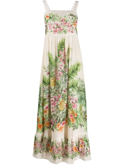 Twinset Multicolor Ibisco Print Dress In Ivory Color In Neutrals