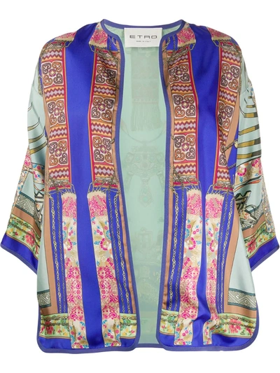Etro Giglio Scarf-print Silk Jacket In Turquoise