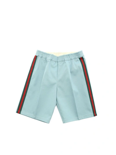 Gucci Kids' Web Ribbon Bermuda Shorts In Light Blue