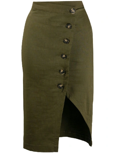 Pinko Asymmetric Buttoned Skirt In Green