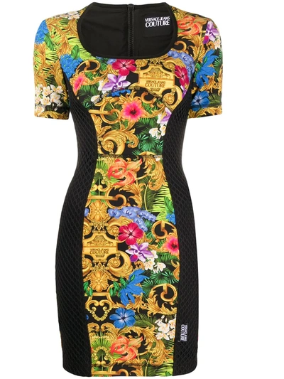Versace Jeans Couture Tropical Baroque Print Multicolor Dress In Yellow